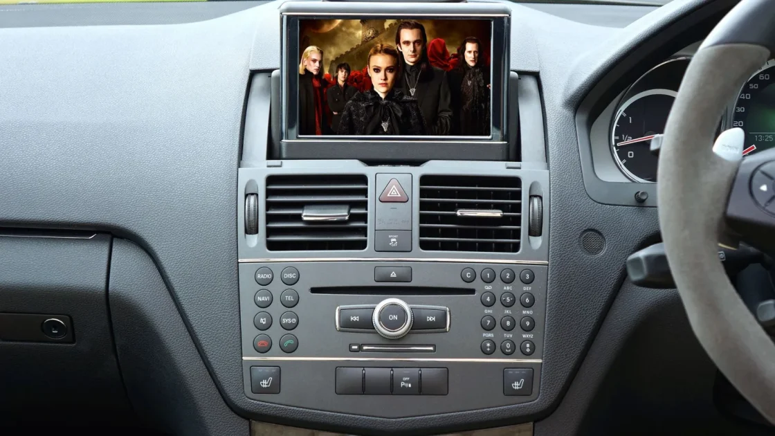 Portable carplay screen guide shown in a real car